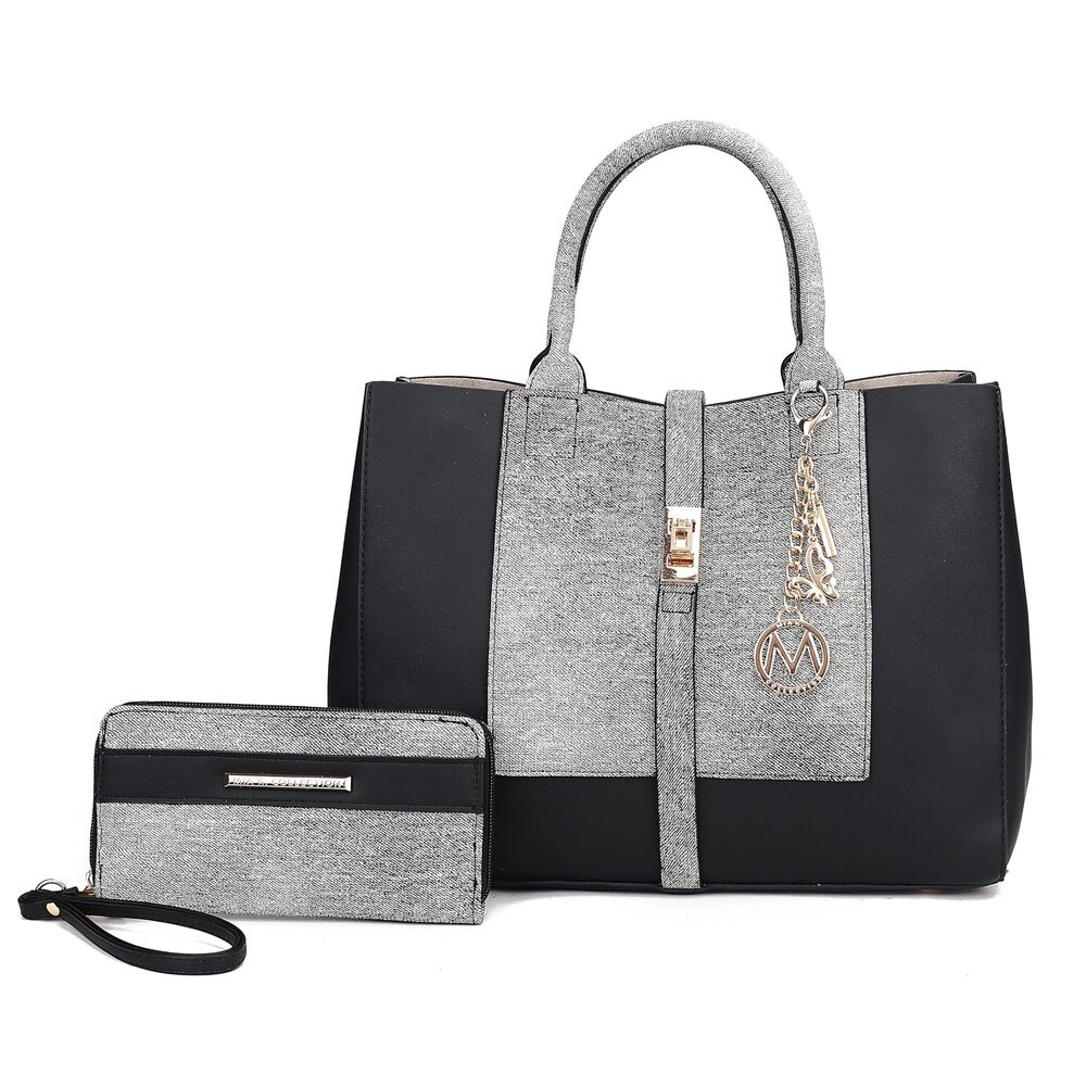 5442 Crossbody Denim Satchel-Tote Bag , Wristlet Wallet Purse Set, PU